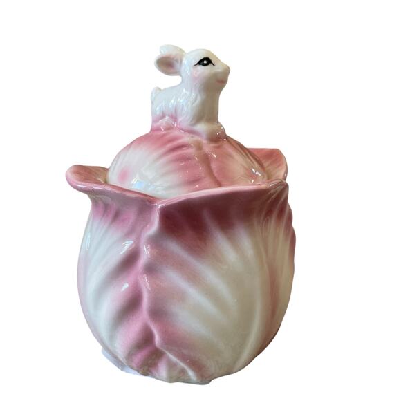 Corner Ruby Spring Collection Pink Cabbage & Bunny Creamer & Sugar Bowl New - Picture 13 of 16